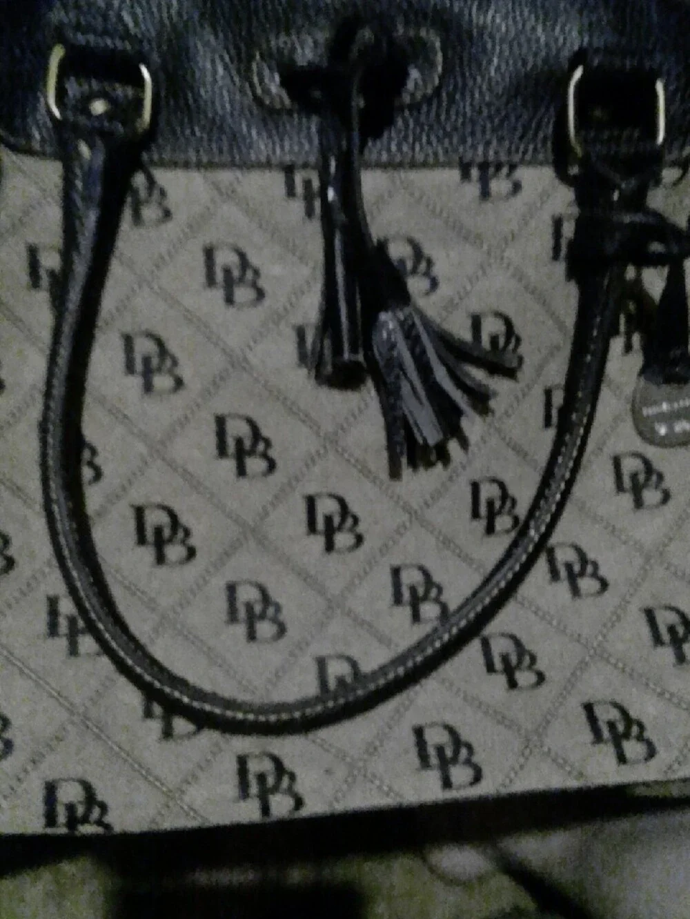 Dooney And Bourke Monogram Canvas Tote Bag in Cream and Black